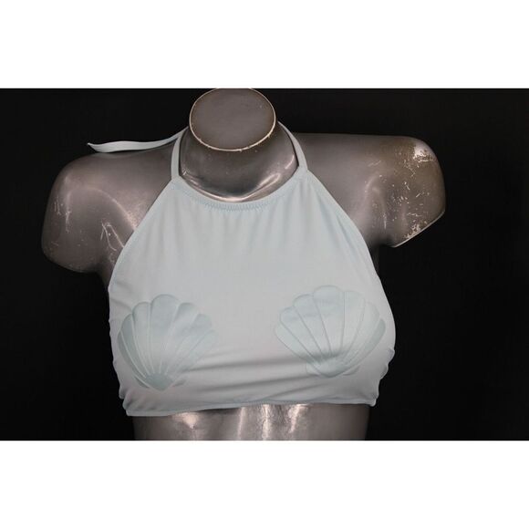 PINK VICTORIA'S SECRET BLUE SEASHELL BIKINI TOP SIZE LARGE - Picture 1 of 6